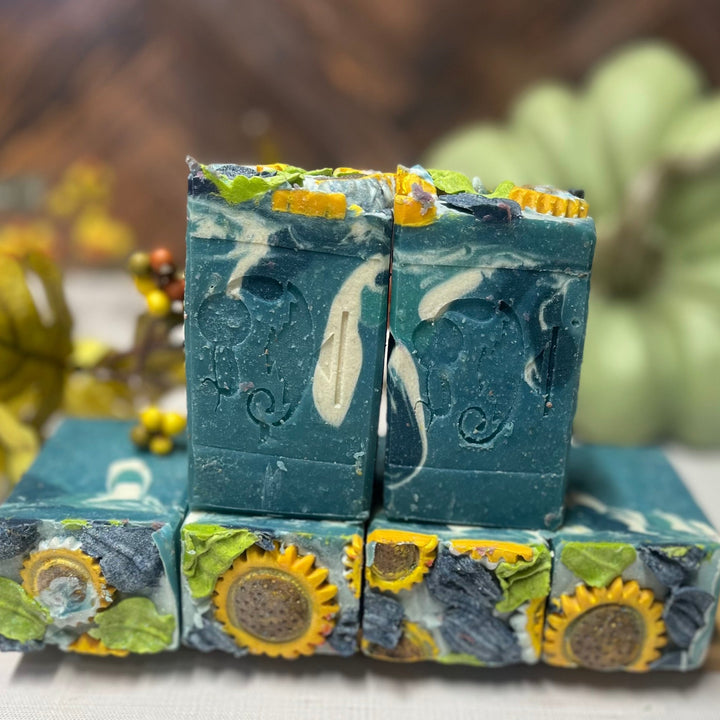 sunflower field mango papaya goat milk soap midnight oil soap