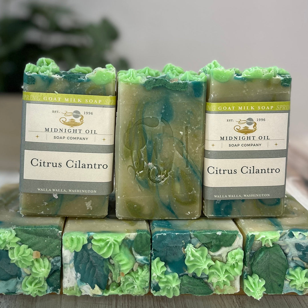 citrus cilantro goat milk soap midnight oil soap